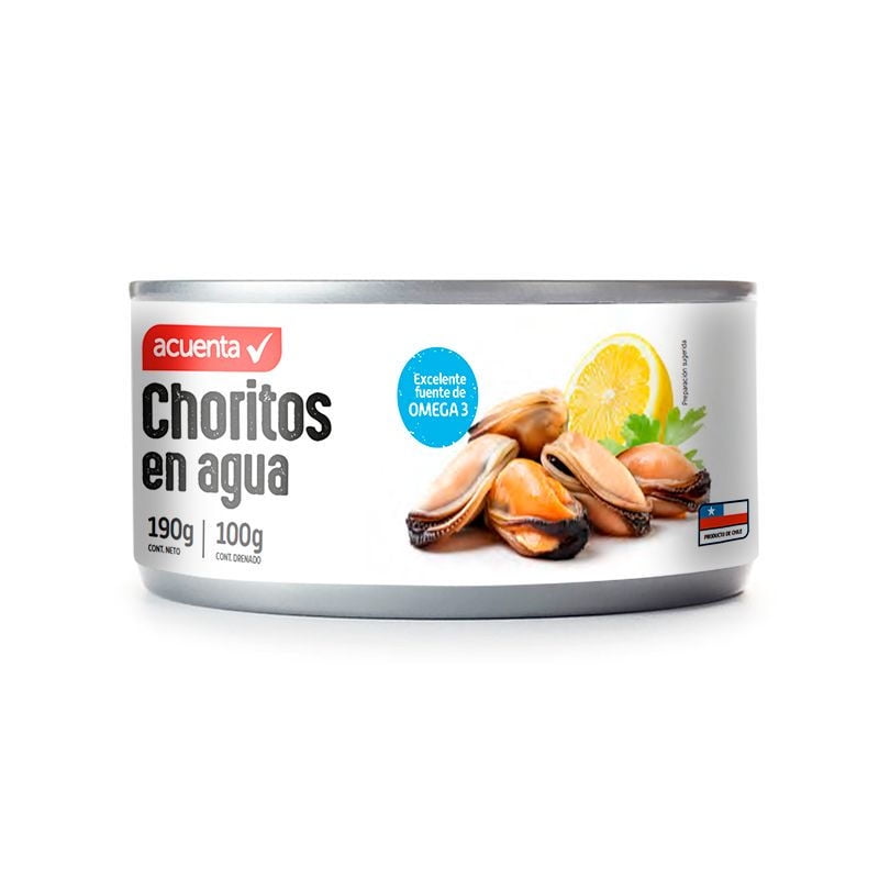 Choritos Agua Lata Drenado 100 g - Neto 190 g Acuenta