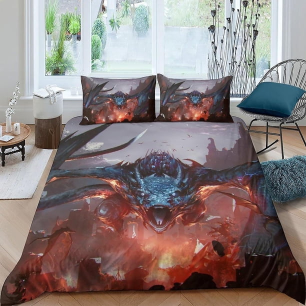 Juego de funda nórdica con diseño de dragón, juego de ropa de cama de microfibra 3D de poliéster con funda de edredón y fundas de almohada, juego de 3 piezas, funda nórdica con cremallera ta