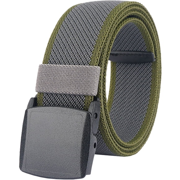 Cinturones elásticos para hombres y mujeres, cinturón de lona elástico, hebilla de plástico resistente para el trabajo, viajes y deportes, 125cm, Gris Borde Verde