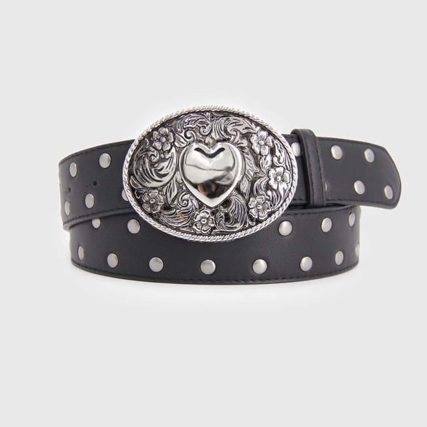 Cinturón Cowboy Mujer Con Tachas Hebilla Corazón Western negro Talla Única