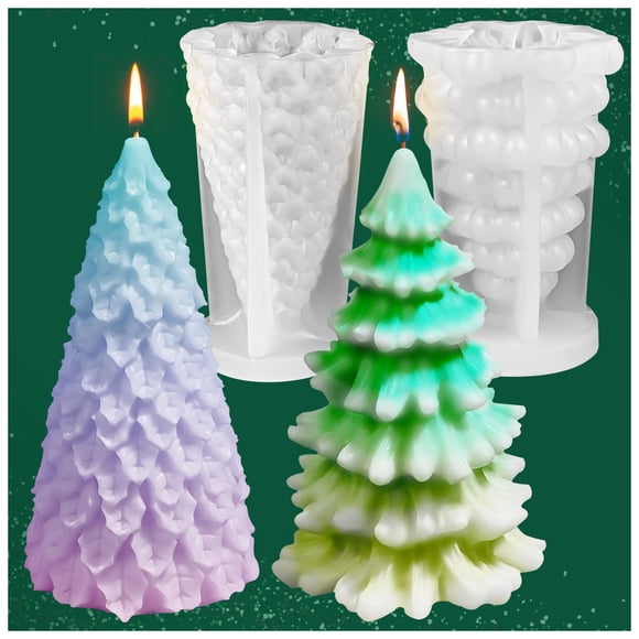 Juego de moldes de silicona KVCSYAW para velas 3D con forma de árbol de Navidad, 2 unidades