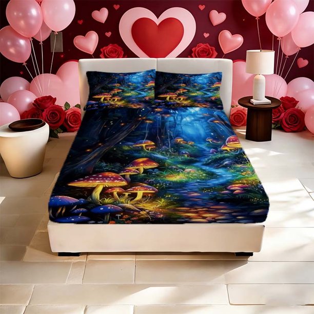 Forest Wonderland Printed Fitted Sheet Set 2 Pillowcases 1 Fitted Sheet Twin Bed Full Bed Queen Bed King Bed - Soft and Skin-Friendly Easy to Care