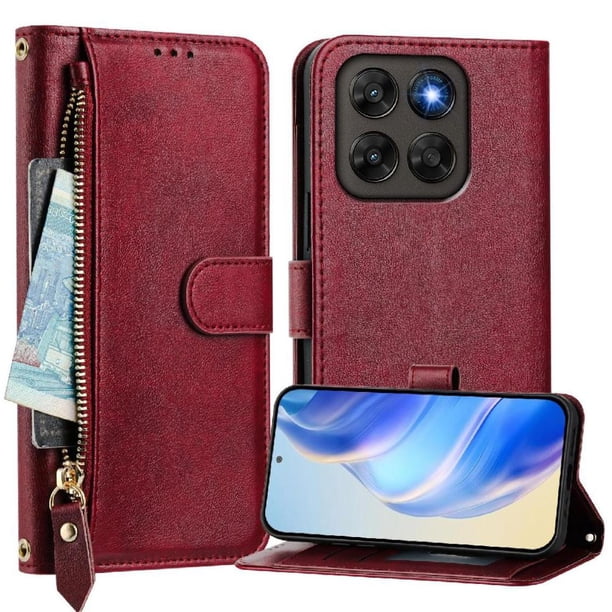 FOXDOCK Funda Tipo Cartera para Realme GT 7 Cuero PU con Cremallera y Correa de Muñeca, Ranuras para Tarjetas, Soporte Plegable, Cierre Magnético