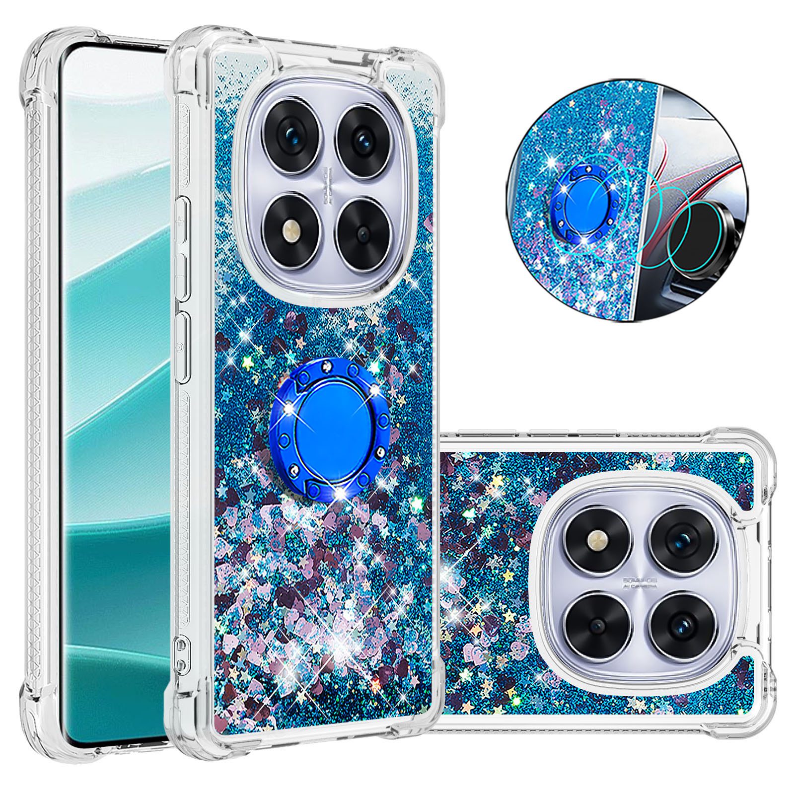 Foxdock Funda Glitter Líquida Para Xiaomi Redmi Note 14 Pro Plus 5G Con Anillo Brillante, Tpu Antichoques Y Esquinas Reforzadas, Soporte