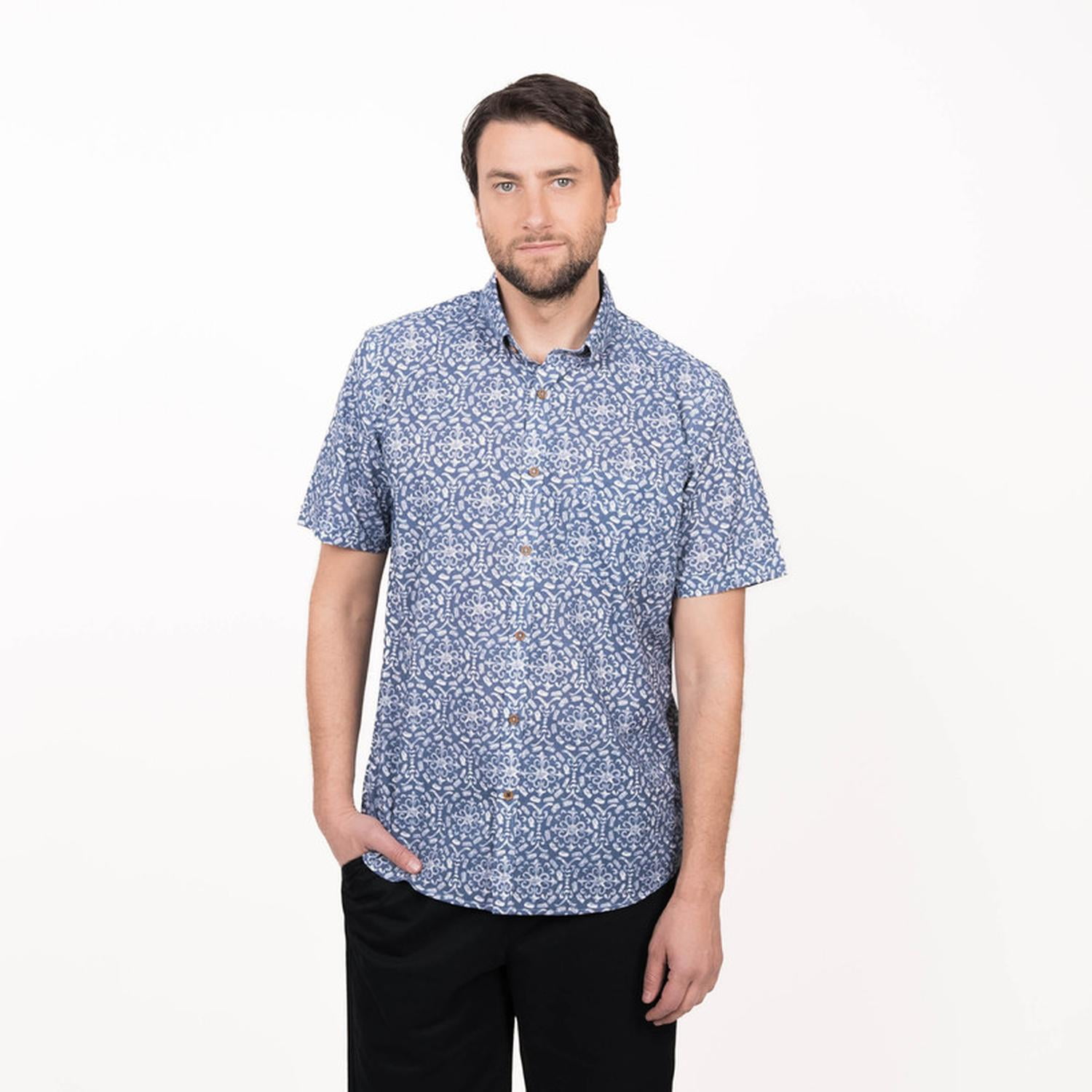Truval - Camisa M/c Estampada Slim Fit Azul 3xl