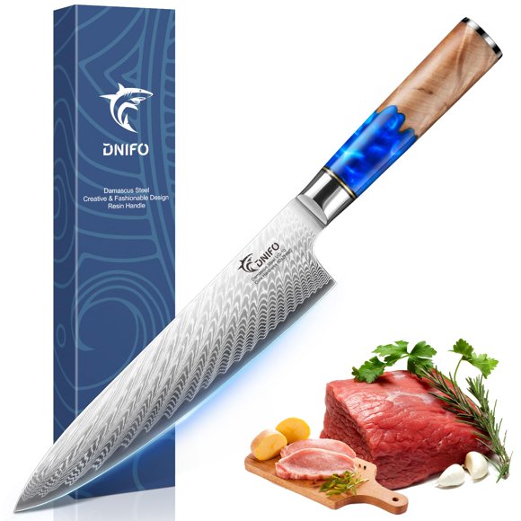 Cuchillo de Chef Dnifo 20 cm Acero Damasco VG10 con Resina