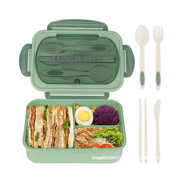 Taper Hermico Para Comidas Contenedor +cubiertos Color Verde