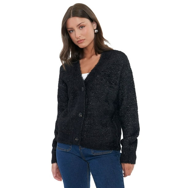 Sweater Mujer Cárdigan Lurex Negro Corona