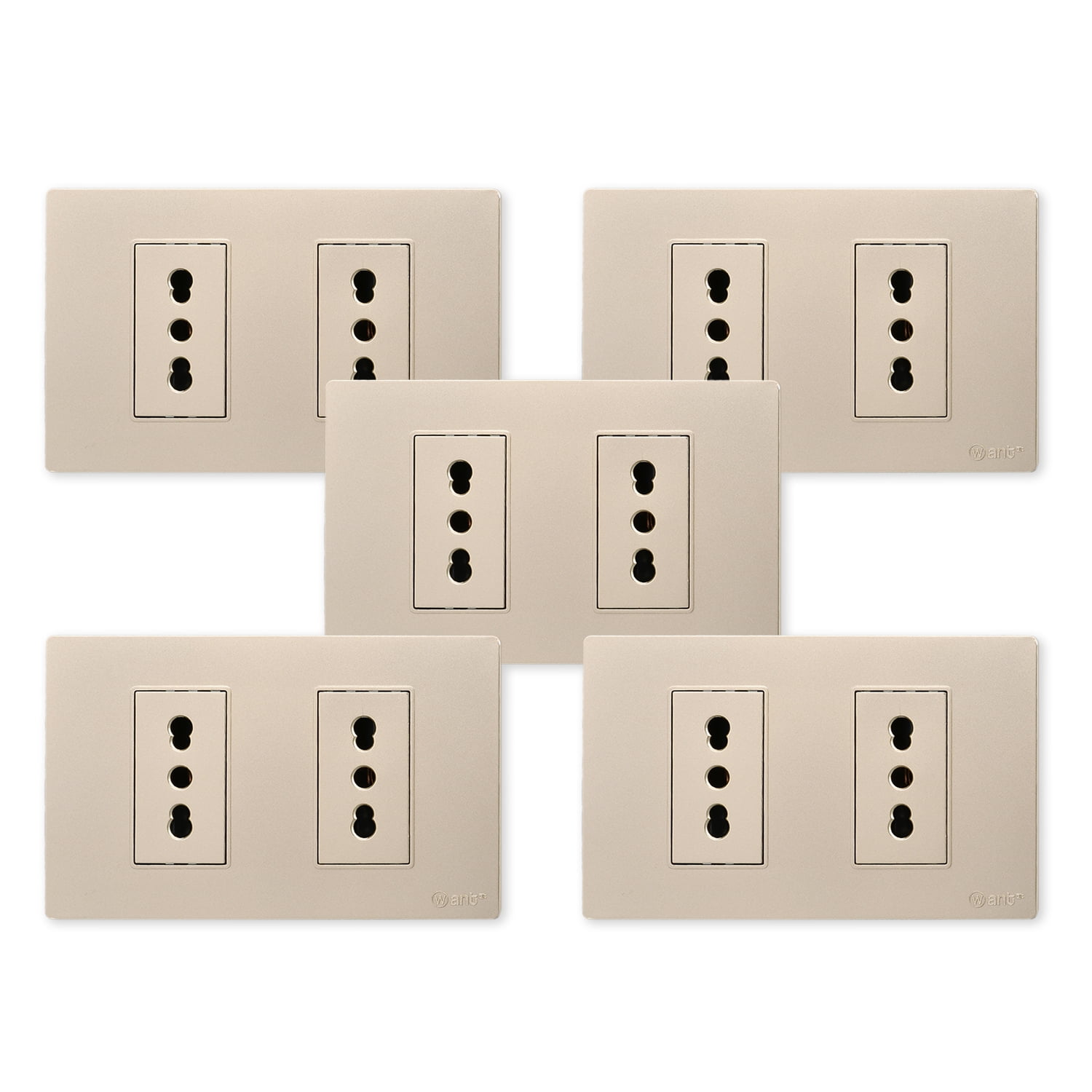 Want - Pack 5 Tomacorriente Doble Metálico 16a - Dorado