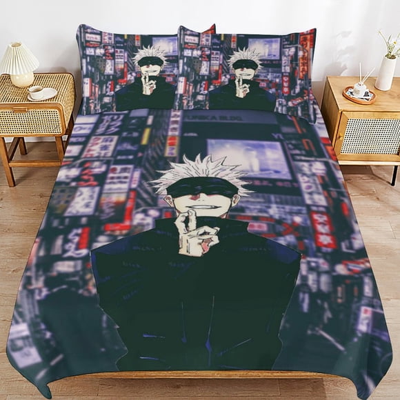 Jujutsu Kaisen Bedding Set Duvet Cover Comfortable and Lightweight Cartoon Bedding 3 Piece Bed Set Twin(1 Duvet Cover and 2 Pillowcase)