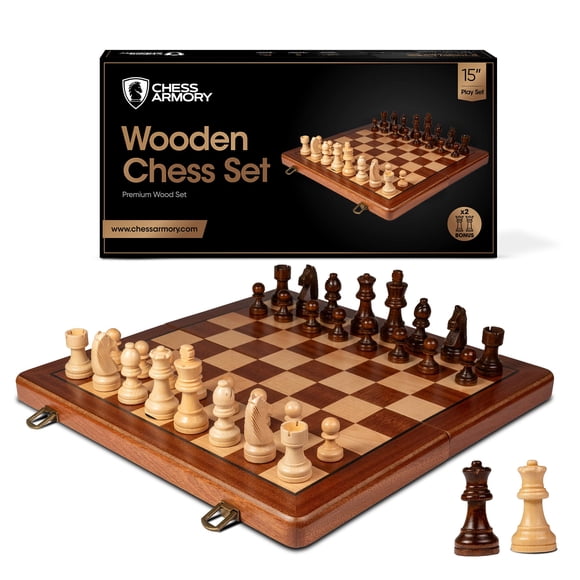 Juego de ajedrez Chess Armory de madera de primera calidad con almacenamiento de madera de sapeli