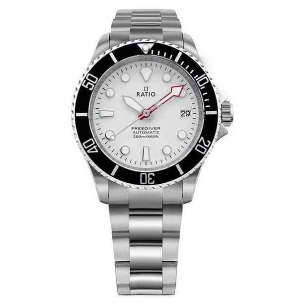 Reloj Ratio FreeDiver Sapphire Reloj de Acero Inoxidable con Esfera Blanca y Automático RTF047 de 200 M para Hombre