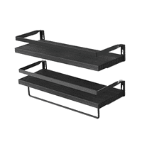 Juego De 2 Repisas Belug Estantes Flotantes De Pared Con Toallero Negro