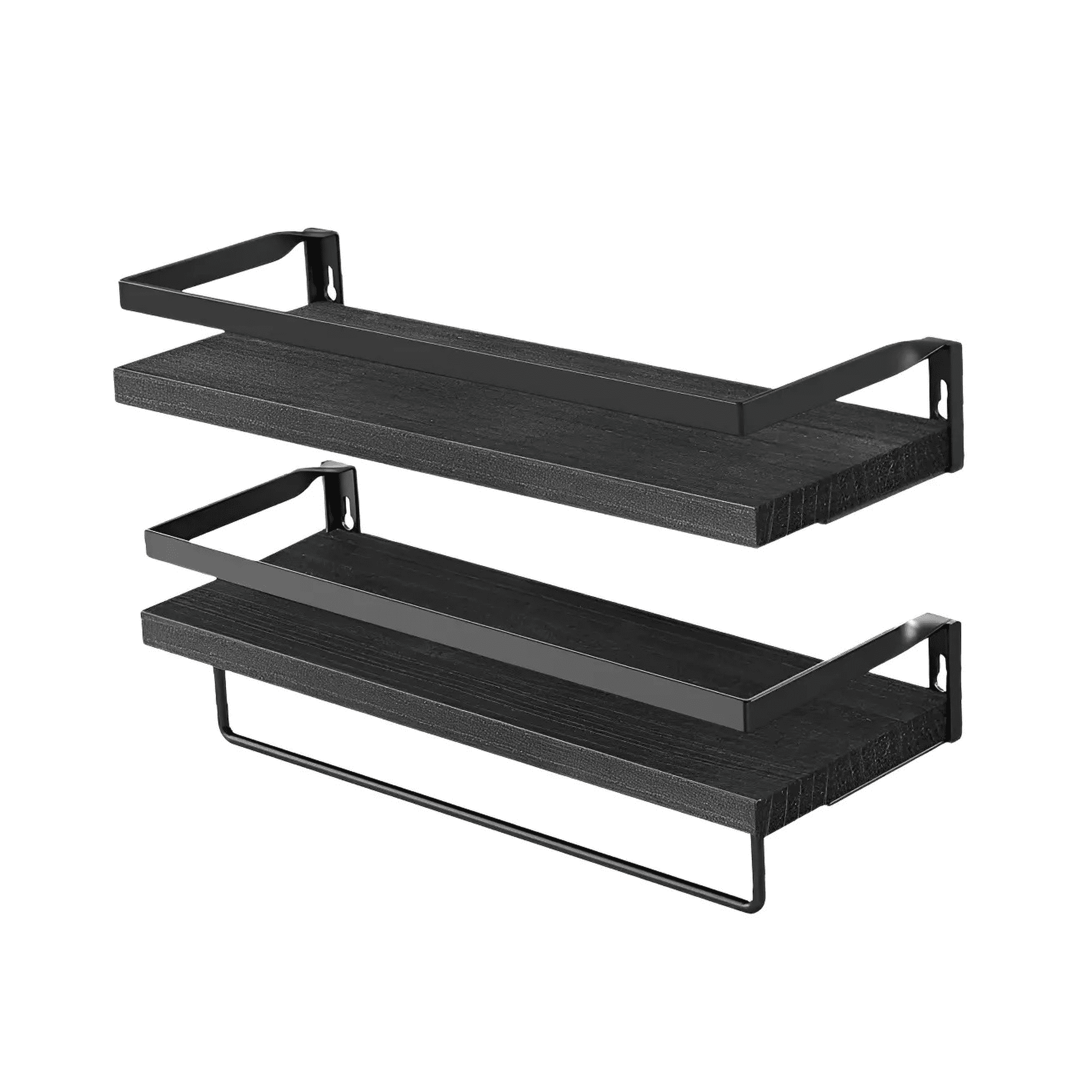 Juego De 2 Repisas Belug Estantes Flotantes De Pared Con Toallero Negro
