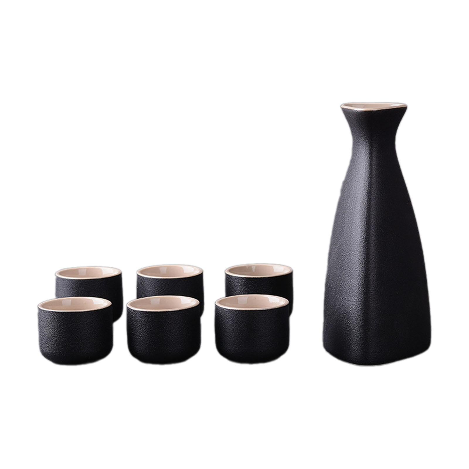 Magideal - Juego De Sake Japonés, Bote De Cerámica Y Tazas De Sake De Regalo, Bote De 150ml, Artesanías De Taza De 25ml, Juegos Para Servir Sake Negro Para Cocin