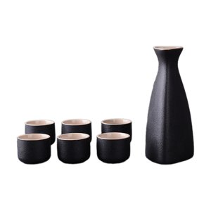 Magideal - Juego De Sake Japonés, Bote De Cerámica Y Tazas De Sake De Regalo, Bote De 150Ml, Artesanías De Taza De 25Ml, Juegos Para Servir Sake Negro Para Cocin