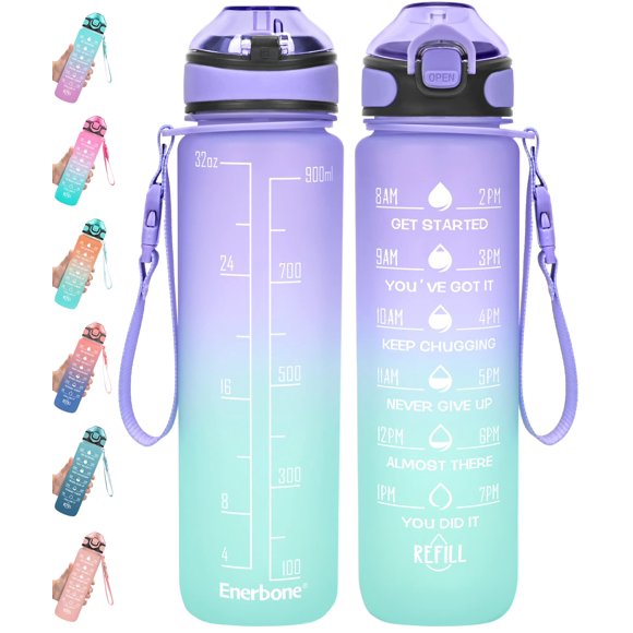 Botella Enerbone 900 ml con pajilla, motivacional y a prueba de fugas