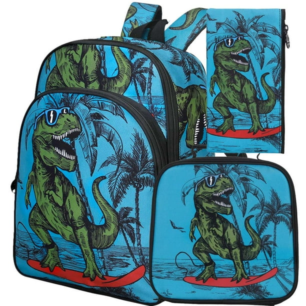 3PCS Dinosaur Backpack for Boys, 16”Kids Bookbag with Lunch Box, School Bag for Elementary Toddler