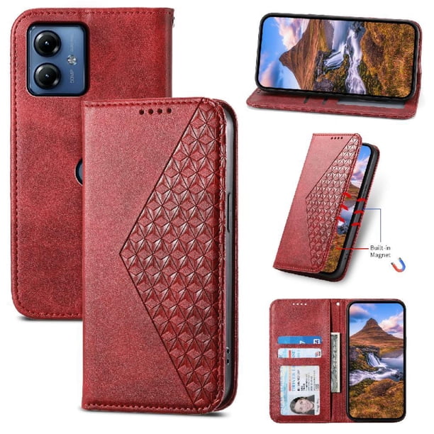Funda Flip FOXDOCK para Motorola Moto G24/G04 , Estilo Billetera con Diseño Rombo, Correa de Mano y Soporte, Uso Diario