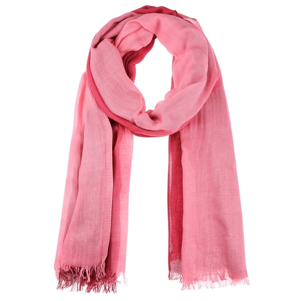 INSPIRE CHIC Bufandas de Algodón Lino con Degradado de Color Ombre para Mujeres, Pañuelo Suave, Hiyab, Envoltura de Cabeza, Chal 74.8"x35.4" Rosa+Rojo Vino