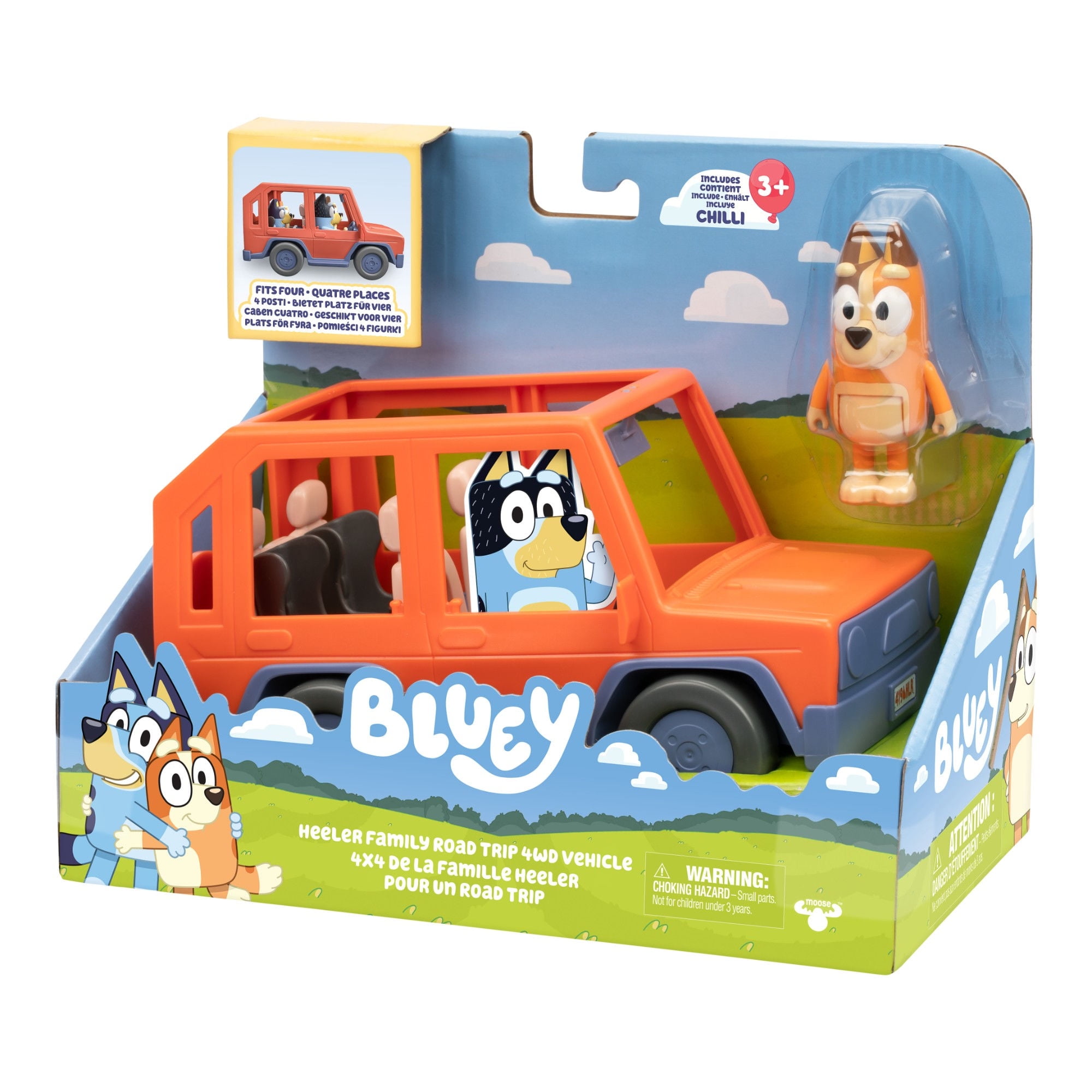 Figura Preescolar Bluey Vehiculo Familiar Y Mama Chilli Naranjo