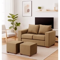 Dkora - Sofá Cedric 2 Cuerpos + 2 Pouf Beige