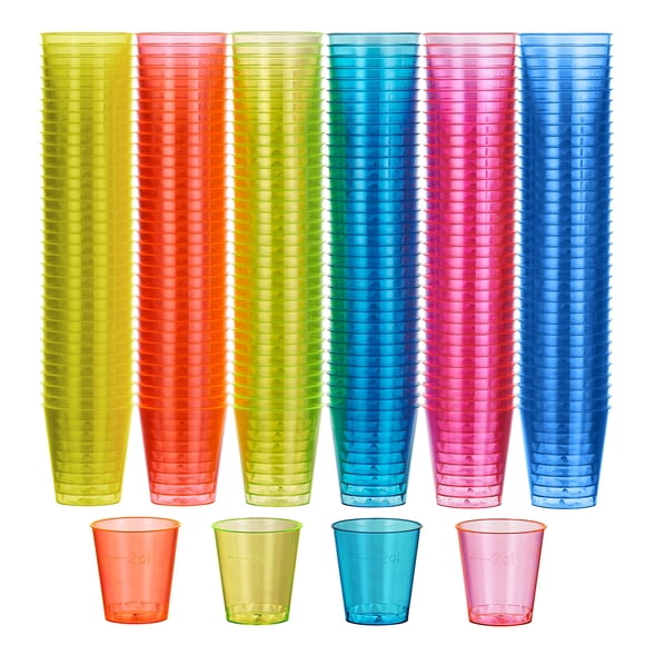 Gafas de chupito MATANA 300 de plástico neón, 30 ml (1 onza), resistentes y reutilizables