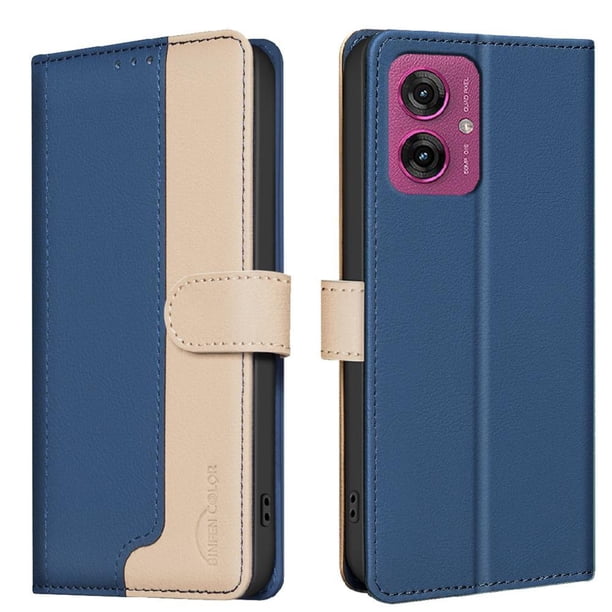 Funda Cartera con Bloqueo RFID para Motorola Moto G55 5G con Ranuras y Soporte Azul
