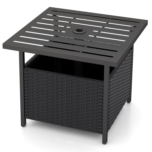 Mesa auxiliar de exterior Giantex de 56 cm de ratán PE con orificio para sombrilla