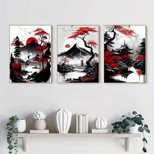 3pcs Japanese Natural Landscape Wall Art Prints - Add a Touch of Vintage Charm to Your Home Decor!