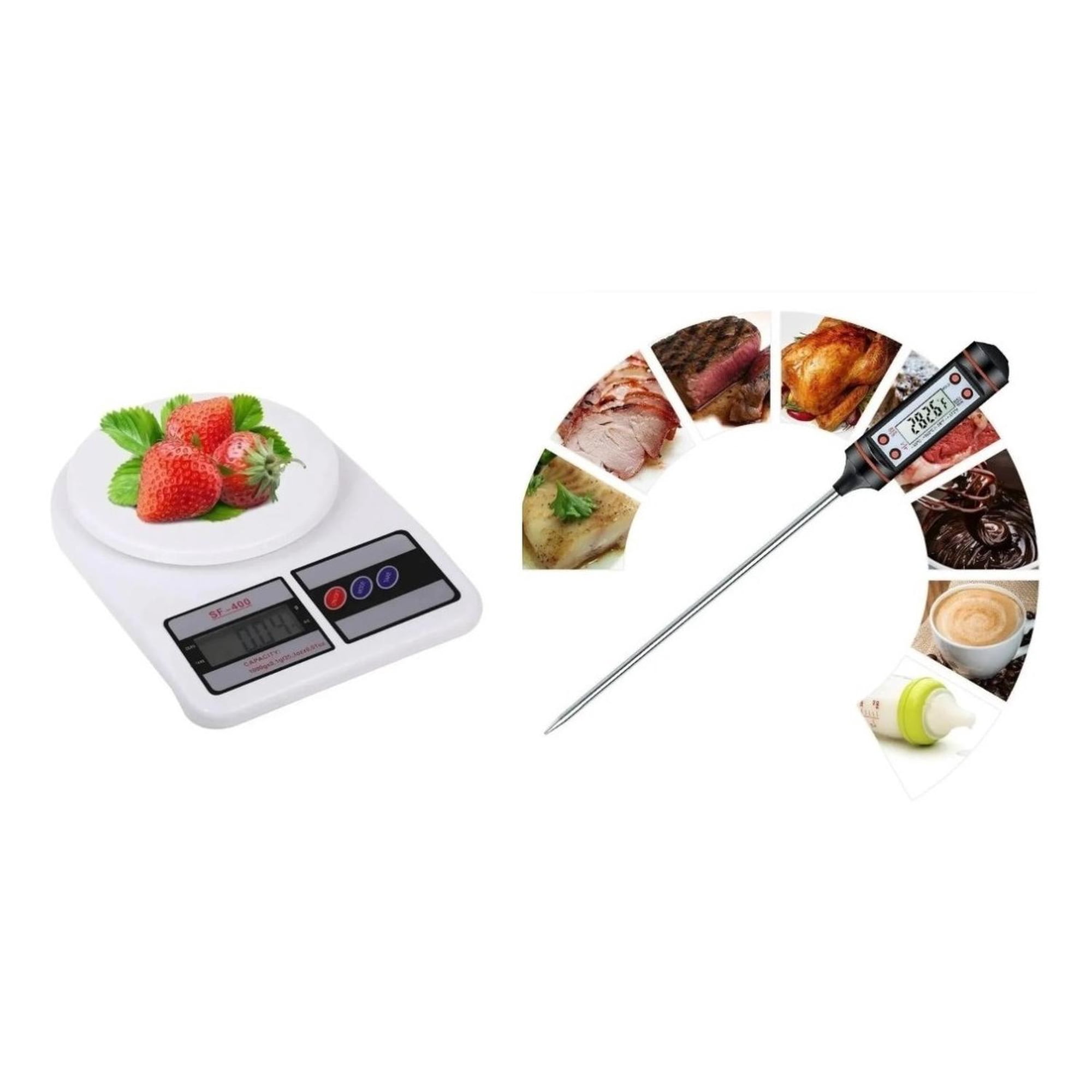 Pasteleriuscl - Set Balanza Digital Pesa Cocina Digital + Termometro Digital Blanco 5 Kg