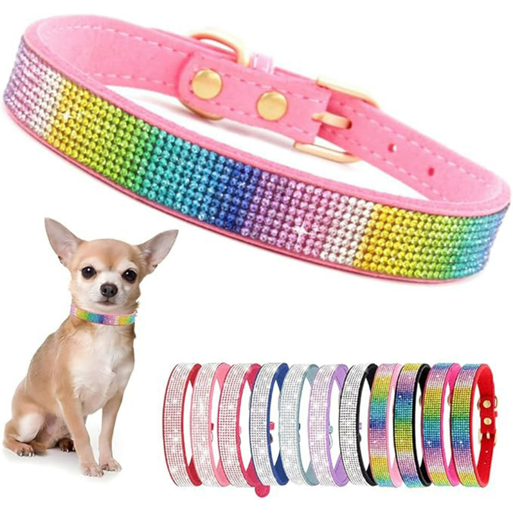 Veat00l - Collar De Perro De Diamante De Agua De Cristal, Collar De Perro, Selección De Materiales De Alta Calidad, Suave Y Transpirable, Botón De Seguridad Ajustable, Diamante De Agua Brillante, S