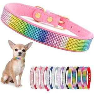 Veat00L - Collar De Perro De Diamante De Agua De Cristal, Collar De Perro, Selección De Materiales De Alta Calidad, Suave Y Transpirable, Botón De Seguridad Ajustable, Diamante De Agua Brillante, S