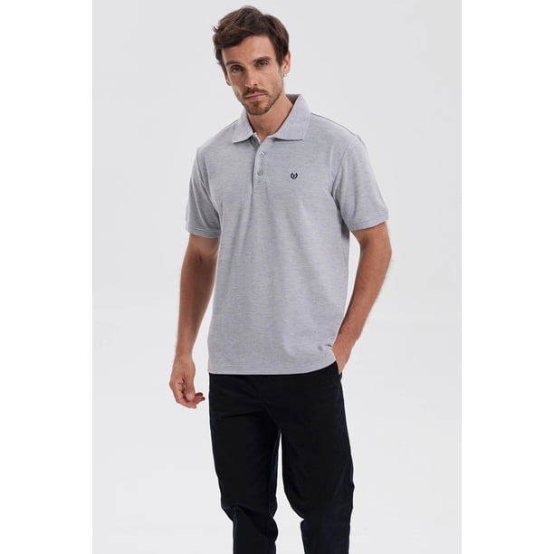 Polera Hombre Piqué Básica Lisa Gris Melange