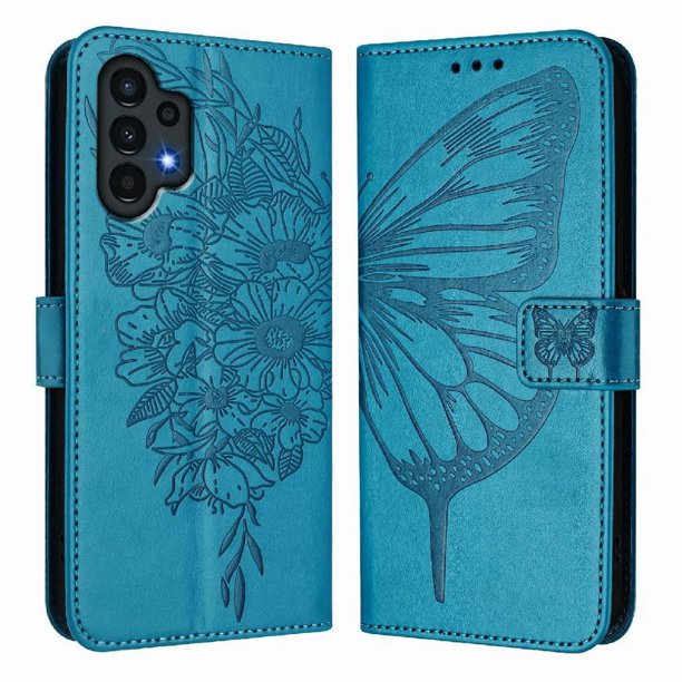 Funda Cartera Mariposa Para Samsung Galaxy A04 4g Con Soporte Y Ranuras Para Tarjetas Azul