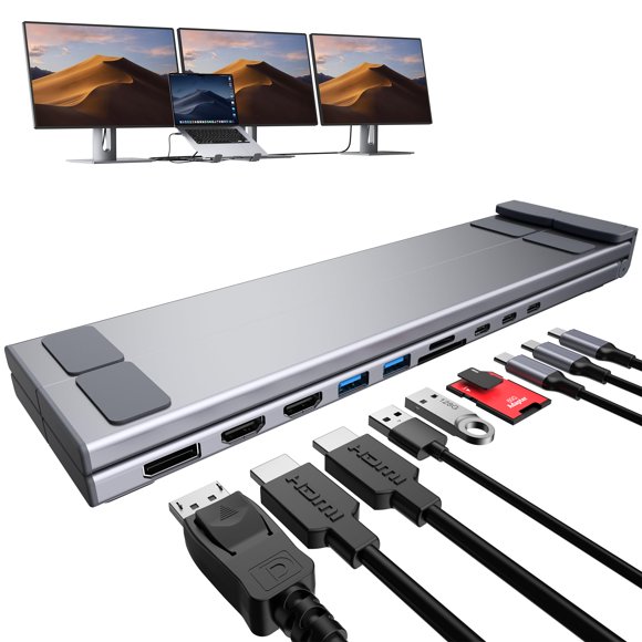 Base de acoplamiento USB‑C Mukiya 10‑en‑1 4K Triple Monitor 100 W PD