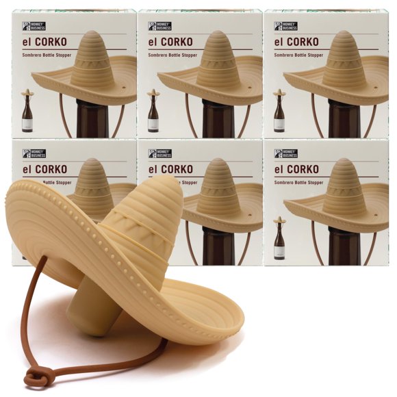 Tapón de botella Monkey Business con diseño de sombrero – juego de 6