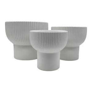 Fliperex - Set 3 Maceteros Maceta De Ceramica Copon Lineas Blanco Mate Blanco