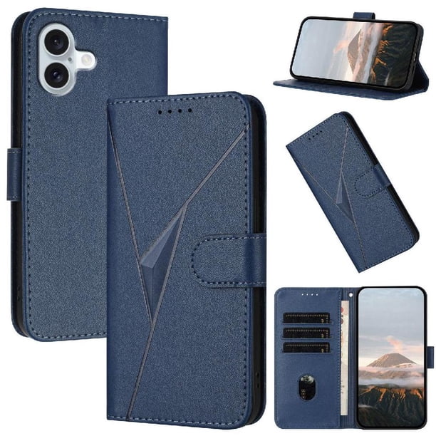Funda Cartera Fibra de Carbono para iPhone 16 Plus con Soporte y Cierre Magnético Azul