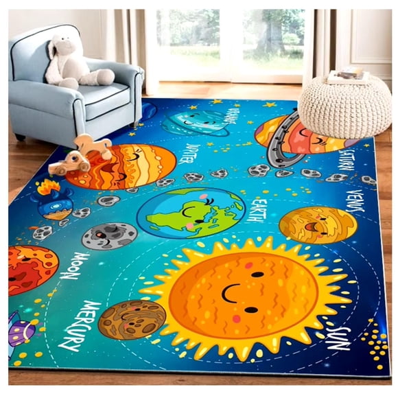Alfombra Infantil Planetas 80X120 Cm Tapete Dormitorio Sala