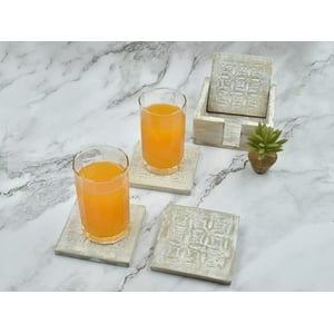 Coasters Store Indya Cuadrado De Madera Hecho A Mano Con Soporte