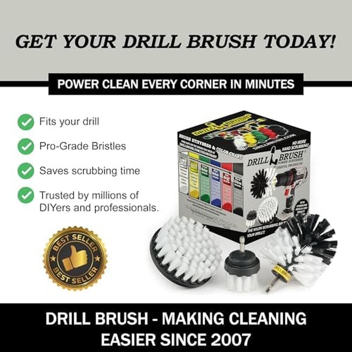 Kit Cepillo Drillbrush Detailing 3 Piezas Suave Para Taladro