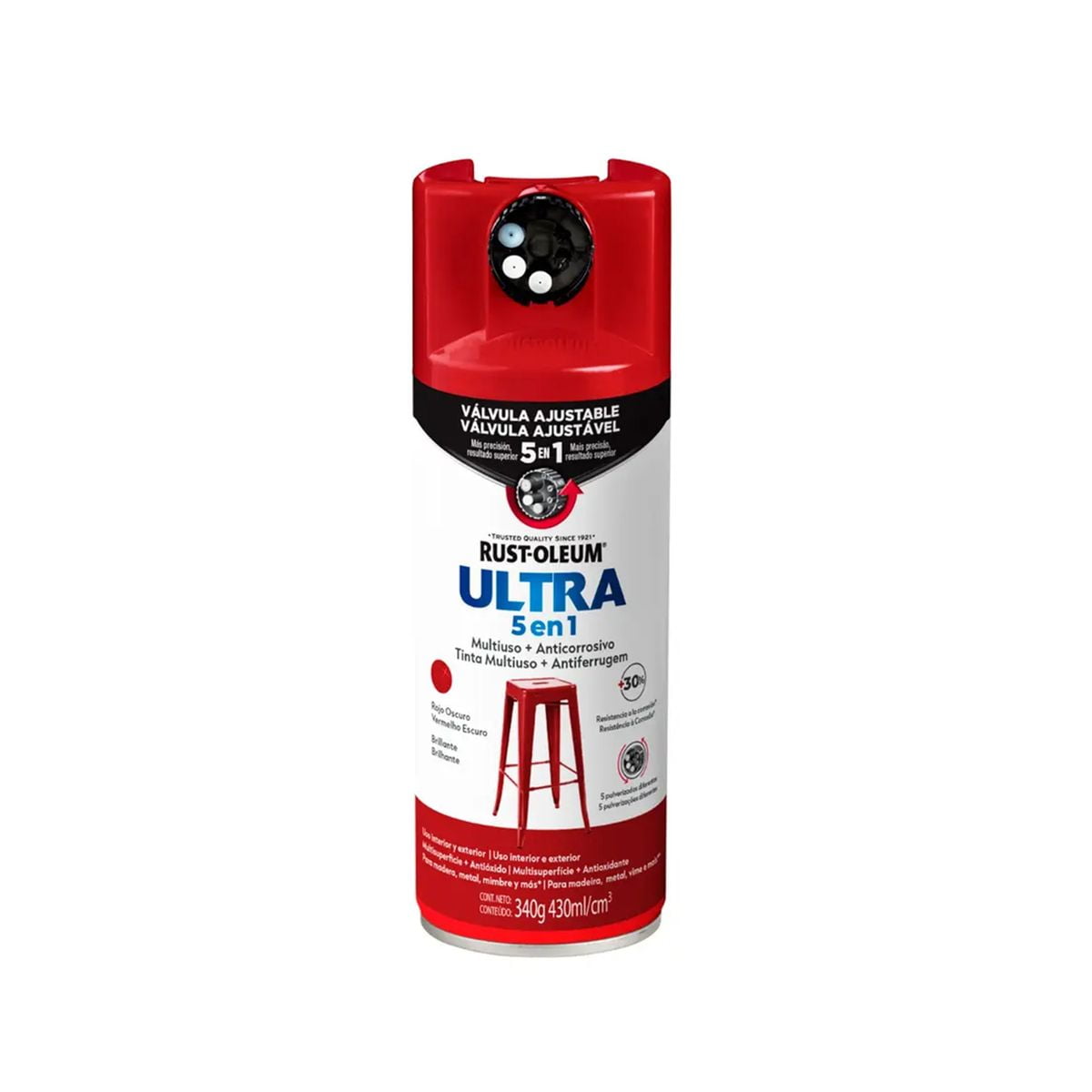 Rust-oleum - Pintura En Spray Ultra 5 En 1 Multisuperficie Anticorrosiva Rojo Oscuro Brillante 340 G