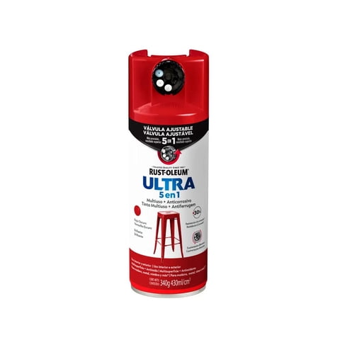 Rust-Oleum - Pintura En Spray Ultra 5 En 1 Multisuperficie Anticorrosiva Rojo Oscuro Brillante 340 G