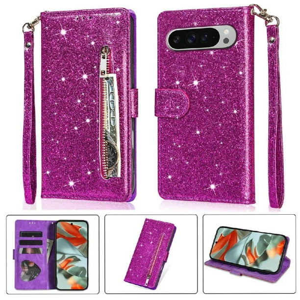 Funda para FOXDOCK Elegante funda Google Pixel 9/9 Pro Glitter con cremallera-Ideal para el uso diario