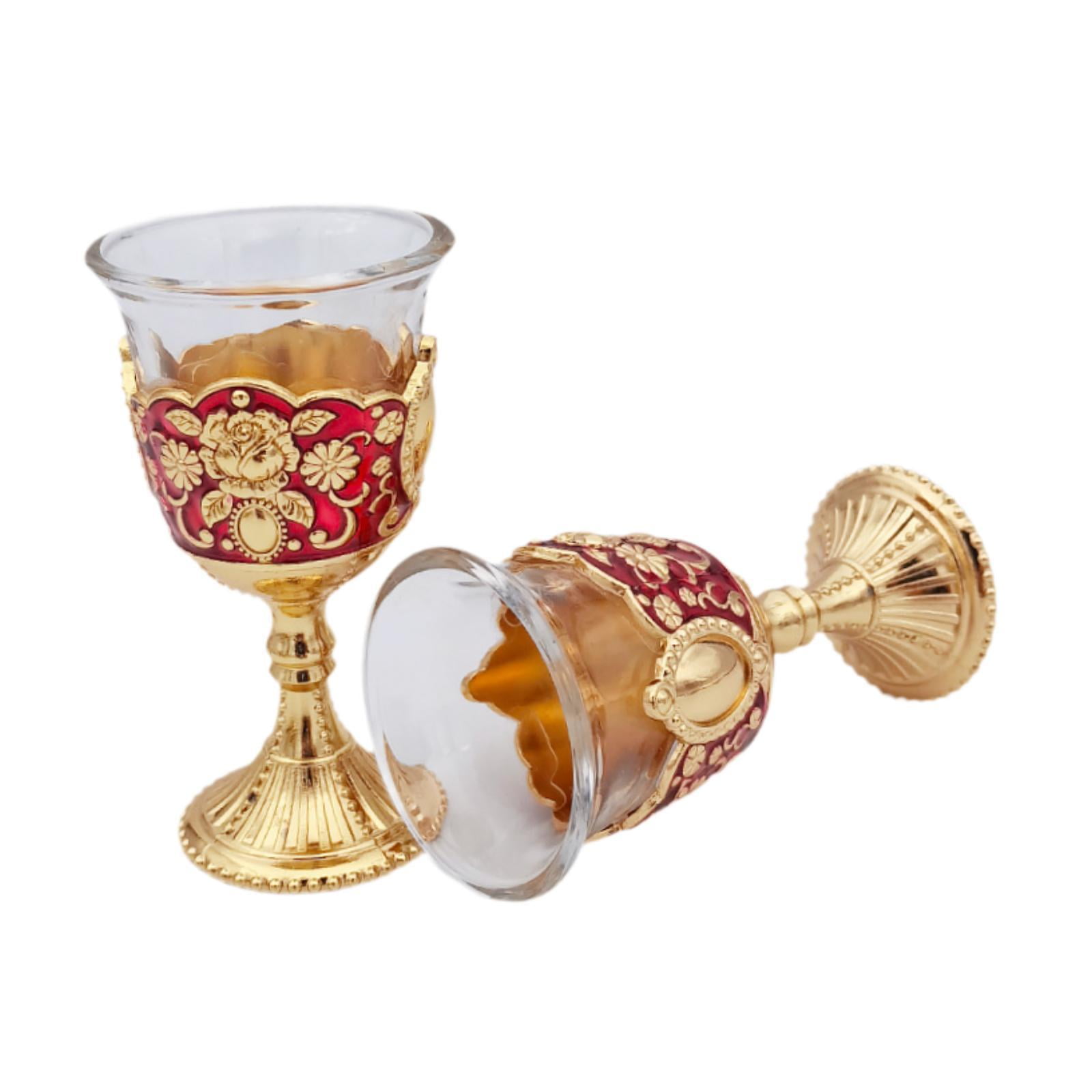 Bothyi - 2 Piezas Copa De Vinos Vintage Mini Copa Mini Comunión Para Bar Viaje Boda Rojo Y Oro