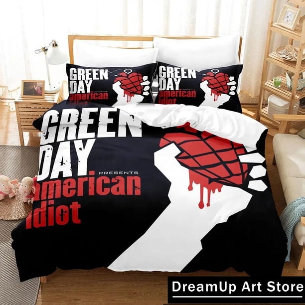 Green Day AMERICAN IDIOT Bedding Set Boys Girls Duvet Cover Pillowcase Bed Adult Bedroom3-Piece Bedding Set (1 Duvet Cover + 3521 Pillow Shams) Bed Sheets