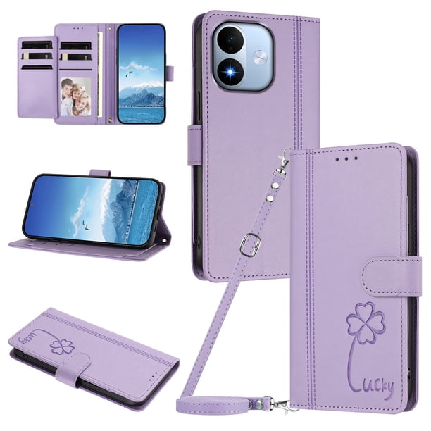 Funda Cartera Trébol para Xiaomi Redmi Note 17 4G con Ranuras Tarjetas y Carga Inalámbrica Morado claro