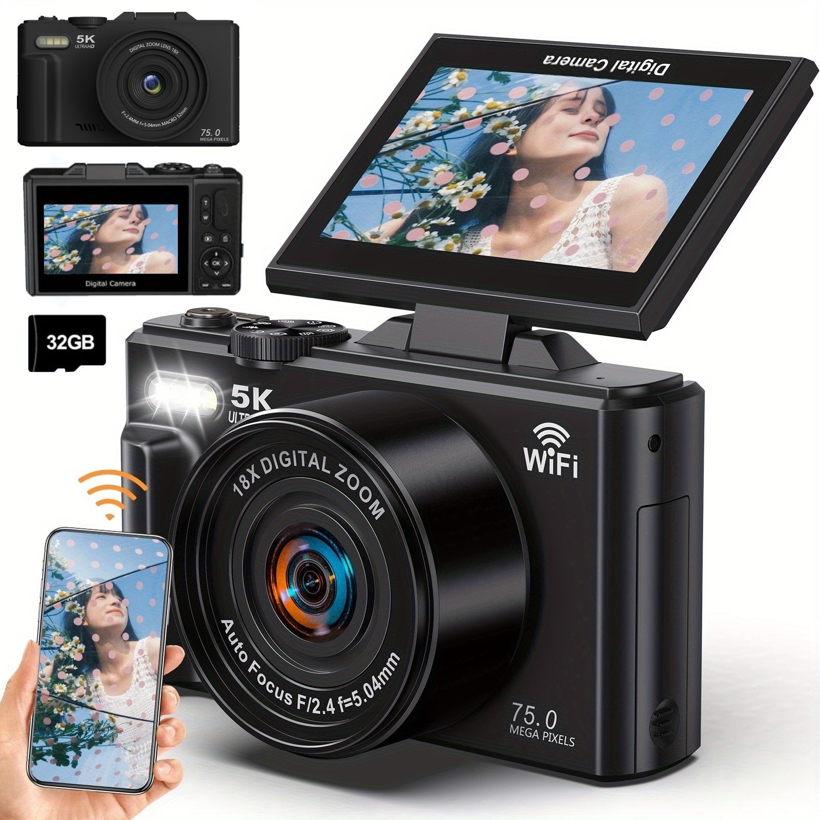 Innedd - Cámara 5k Digital Fotografíca 75mp Con Pantalla Giratoria