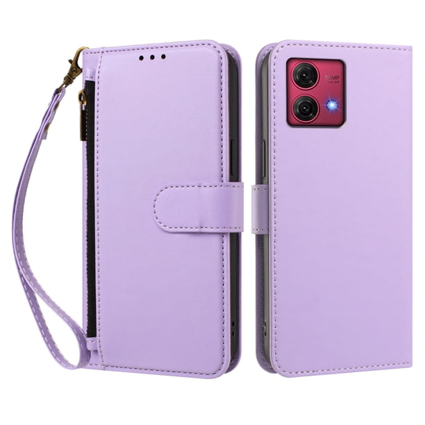 Funda Tipo Billetera para Motorola Moto G84 5G con Soporte y Bolsillo con Cierre Morado